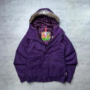 Y2K Purple Burton Grunge Faux Fur Hooded Ski Puffer Jacket